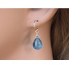 Blue Wire Wrapped Glass Dangle Drop Earrings, Sterling Silver Elegant