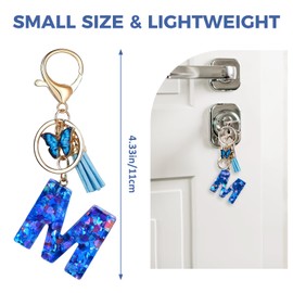Fmeida Resin Keychain Initial Letter Keychains for Women Girls Cute Tassel Butterfly Key Chain Shining Key chains for Car Backpack Handbags I