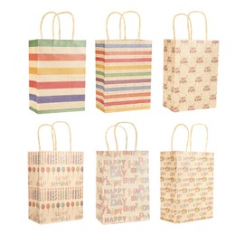 Mamfous 12 Bulk Kraft Paper Gift Bags 8.27" L x5.91 W x3.15 H - Small Birthday Party Favor Bags with Handles (12PCS Mix)