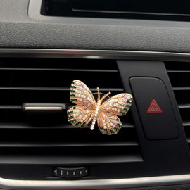 Bling Butterfly Car Accessories, Cute Car Air Freshener, Car Interior Decoration Charm, Rhinestone Car Air Vent Clip, Glam Car Decor (Red + Green)