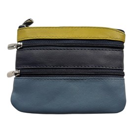 Golunski Soft Leather 3 Zip Leather Coin Credit Card Purse (Blue and Mustard)