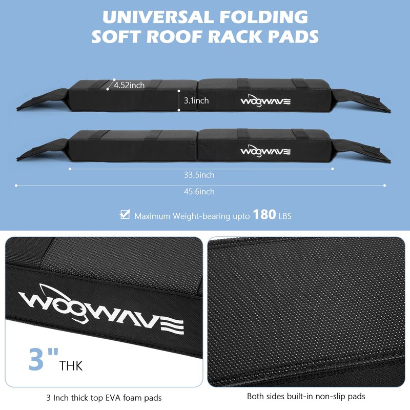 WOOWAVE Folding Kayak Soft Roof Rack Pads Universal Kayak Carrier