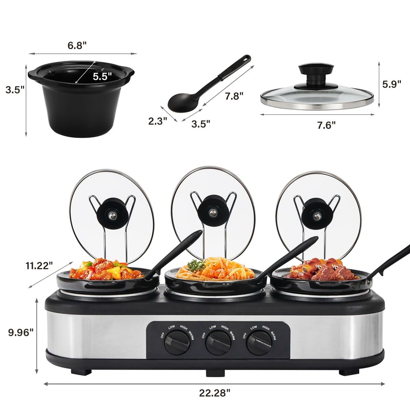 Kiss the Water Triple Slow Cooker, 3 * 1.5 QT