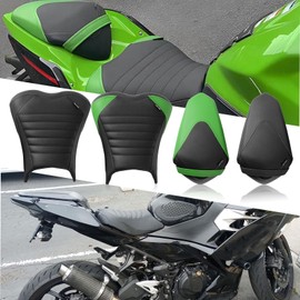 WOOGA Motorcycle Accessories Soft Seat Pads for Ka&wa&sa&ki Z400 Ninja 400 Z 400 Accessories 2018-2025 Seat Cushion Pad Thicken Front Rider Seat Rear Passenger Pillion Seat(Front-Black)