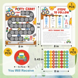 Gsauto Potty Training Chart, 10 Potty Training Reward Chart for Toilet Success, 8"x10" Truck Routine Calendar with Stickers for Toddler Boys - A01