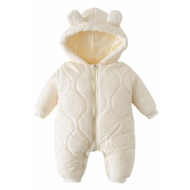 KEOYA Baby's Hooded Snowsuit Newborn Romper Thicken One-piece Winter Outwear Jumpsuit Cute Bear Ears White 6-9 Months