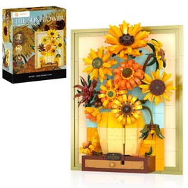 Van Gogh Sunflowers Building Blocks Set with Light for Adults, Wall Art Botanical Building Toy for Home Office Decor, Creative Christmas Birthday Presents for Lover Women Girls Boys, 1166 PCS