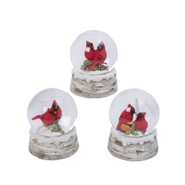Set of 3 4.25-in resin cardinal snow globes