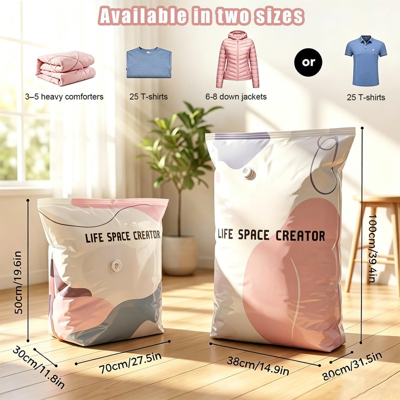 2-Pack (L) Better Life Space Bags – No-Pump Vacuum Storage