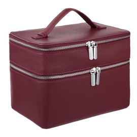 Makeup Vanity Bag for Women - Large Capacity Cosmetic Organizer with Removable Liner, Waterproof PU Leather Skincare Bag, Portable Chic Cosmetic Make Up Case for Skincare, Accessories,StyleC, Burgundy