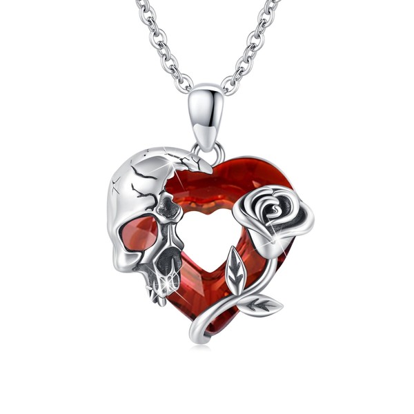 TRISHULA Gothic Skull Necklace Sterling Silver Rose Skull Witch Pendant