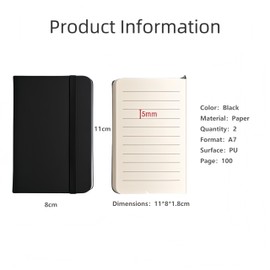 Small Notebook 2 Pack A7 Notebooks with 100 Pages Lined Premium Paper Measures 80mm x 110mm Elegant and Practical for Writing, Journaling and Drawing (Black)