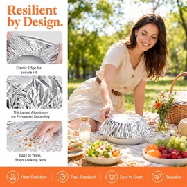 Reusable Aluminum Foil Food Covers, Cubiertas de Aluminio Reutilizables para Alimentos, Cubiertas Resistentes al Calor con Borde Elástico para Tazones, Tapa Elástica de Papel de Aislante Térmico (100)