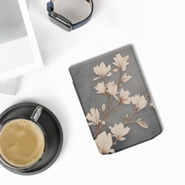 kwmobile Flip Case Compatible with Pocketbook Verse/Verse Pro/Verse Color/Vivlio Light/Light HD Case - eReader Case - Magnolia Taupe White Blue Grey