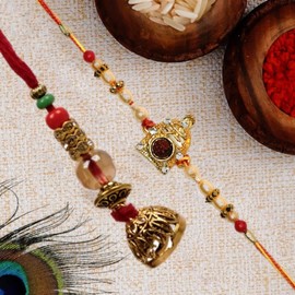 HEPINES Set of 2 Rakhis Family Combo 1 Bhaiya +1 Bhabhi Lumba for Brother Bhabhi,Bhaiya Bhai Rakhi Wristband Bracelet