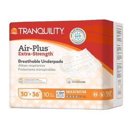 Tranquility AIR-Plus Extra-Strength Breathable Underpads, 30"x36", 34oz Absorbency, 100% Breathable, Supports Repositioning up to 450lbs, Latex-Free, 40ct Case
