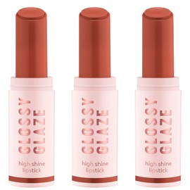 essence Shiny Glaze High Shine Lipstick, No. 01, Brown, Highly Pigmented, Glossy, Colour-Intensive, Vegan, Oil-Free, Paraben-Free, No Microplastic Particles, Pack of 3 (3 x 1.9 g)