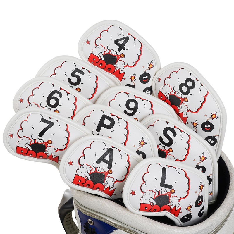 Craftsman Golf Red Bomb White Iron Head Cover Set Magnetic