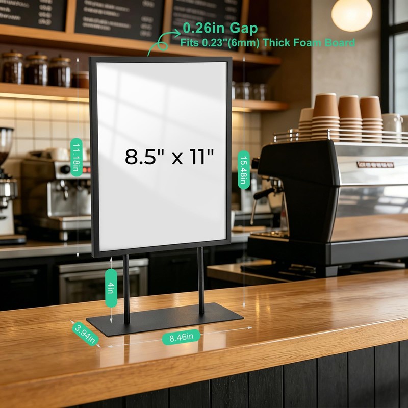 Tabletop Metal Sign Holder, 8.5"x11" Stainless Steel Double Sided T