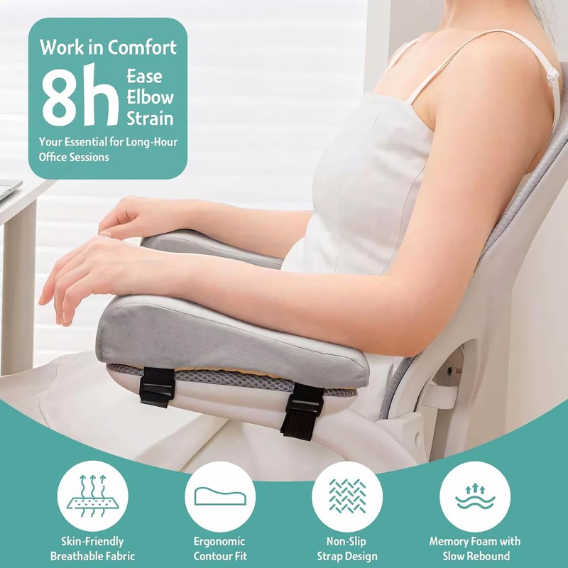 Juego de 2 Almohadillas Ergonómicas para Reposabrazos, Fundas Acolchadas para