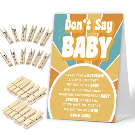 Don't Say Baby Game, Here Comes the Sun, Baby Shower Game Include Baby Shower Sign and 50 Pcs Mini Clothespins, Gender Neutral Baby Shower Decoration, Party Favors Supplies-LF18