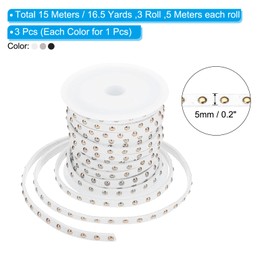 PATIKIL 50ft Studded Faux Suede Cord Rope for Jewelry Making, 3 Pack Each 5 Meter 5mm Micro Fibre Flat Leather Lace Beading String Ribbon with Gold Rivets, Black/White/Grey