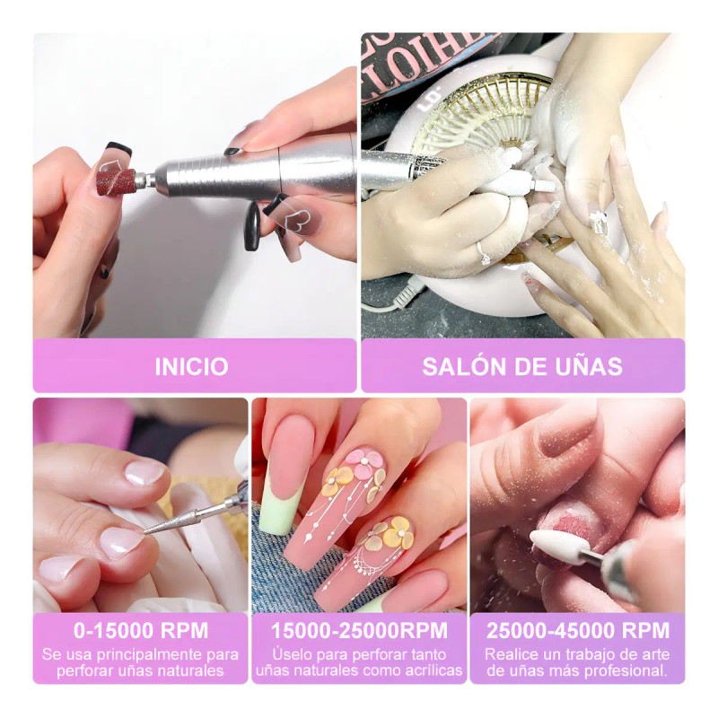 Taladro Uñas Eléctrico Profesional 45000 Rpm Recargabl Color Purple