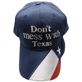 Don't Mess with Texas with Texas Flag On Bill Navy Blue 100% Cotton Adjustable Embroidered Hat Cap