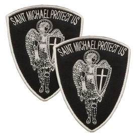 Saint Michael Protect US,2 Pcs Funny Tactical Christian Archangel Cross Shield Hook and Loop Embroidered Emblem for Hat Caps Backpack Clothes Coats Bags Uniform Dog Harness