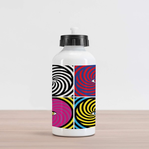 Ambesonne Psychedelic Aluminum Water Bottle, Pop Art Style Hypnotic Design Swirling Patterns with Eye in Centre Dizzy Focus, Aluminum Insulated Spill-Proof Travel Sports Water Bottle, Multicolor