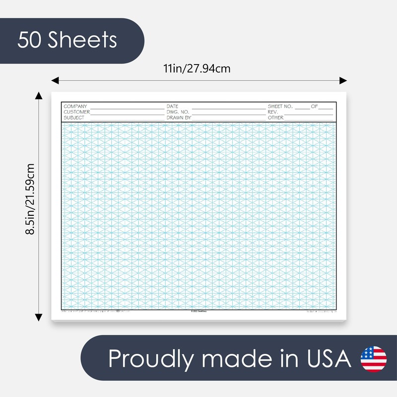 GeekNavy 8.5" x 11" Isometric Graph Paper 50 Sheets Landscape