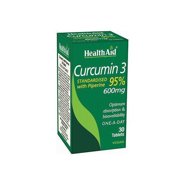 HEALTH AID CURCUMIN 3 600MG WITH PIPERINE. POWERFULL ANTIOXIDANT 30TABLETS