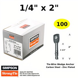 (Qty 100) 1/4 x 2 Tie Wire Eye Bolt Concrete Wedge Anchors Hanger Masonry Hooks