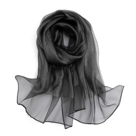 STARWHISPER Women's Sparkle Silk Scarf Shawl Wrap for Evening Dress Wedding Party Double layer (Silver Black)