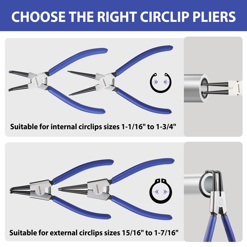 WORKPRO 4-Piece Snap Ring Pliers Set, 7-Inch Internal and External
