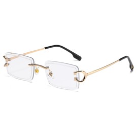 LIGOES Metal Rimless Sunglasses UV400 Square Sunglasses for Men Women Fashion Glasses, Gold With Clear