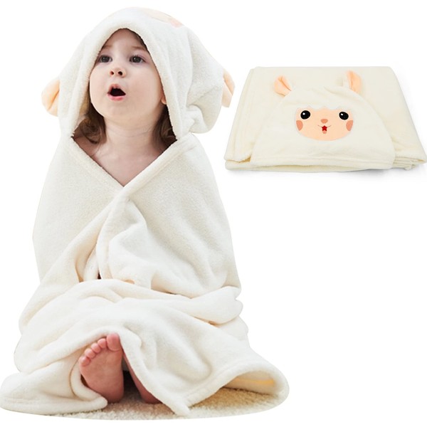 Bopika - Toalla de baño para bebé con capucha, bata de baño absorbente para niños pequeños, mantas suaves para envolver recién nacidos, toalla de baño grande para bebés, regalos de ducha, 27.5 x 55 pulgadas (blanco)