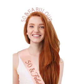 MIOSJI 50th Birthday Sash and Birthday Crown Rose Gold Crystal Tiara Headband for Women 50th Birthday Decorations 50th Birthday Gift for Women Party Accessories