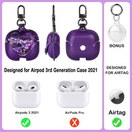 bvya Leather Protective Case for Airpods 3（2021）, Premium Printed Leather Vintage Portable Shockproof Protective Cover for AirPods 3rd Generation with a Airtag Holder