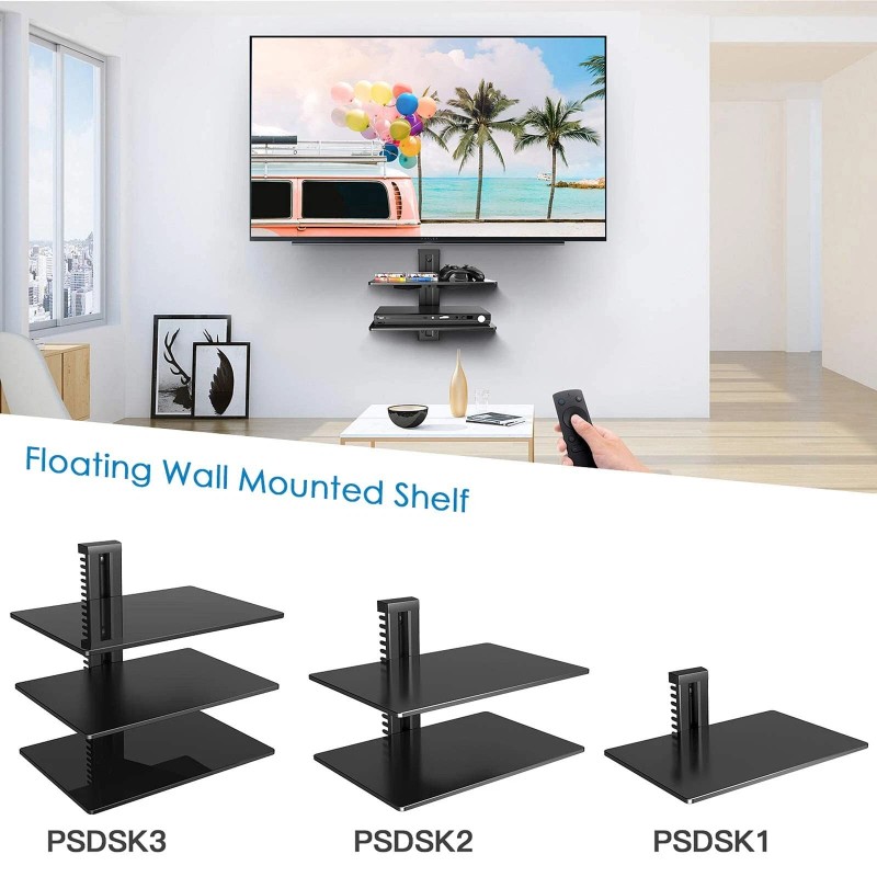 PERLESMITH Floating AV Shelf Double Wall Mount TV Shelf -