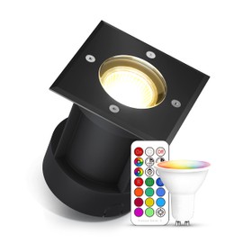 lambado® LED Floor Spotlight for Outdoor Use with RGB Colour Changing Dimmable with Remote Control - Black Square Floor Light/Recessed Floor Spotlight IP67 - Driveable & Waterproof