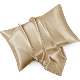 Yorkshire Bedding Satin Pillow Cases 2 Pack – Luxurious Champagne Pillowcases For Hair and Skin Standard Size with Envelope Closure Hypoallergenic 50 x 75 cm