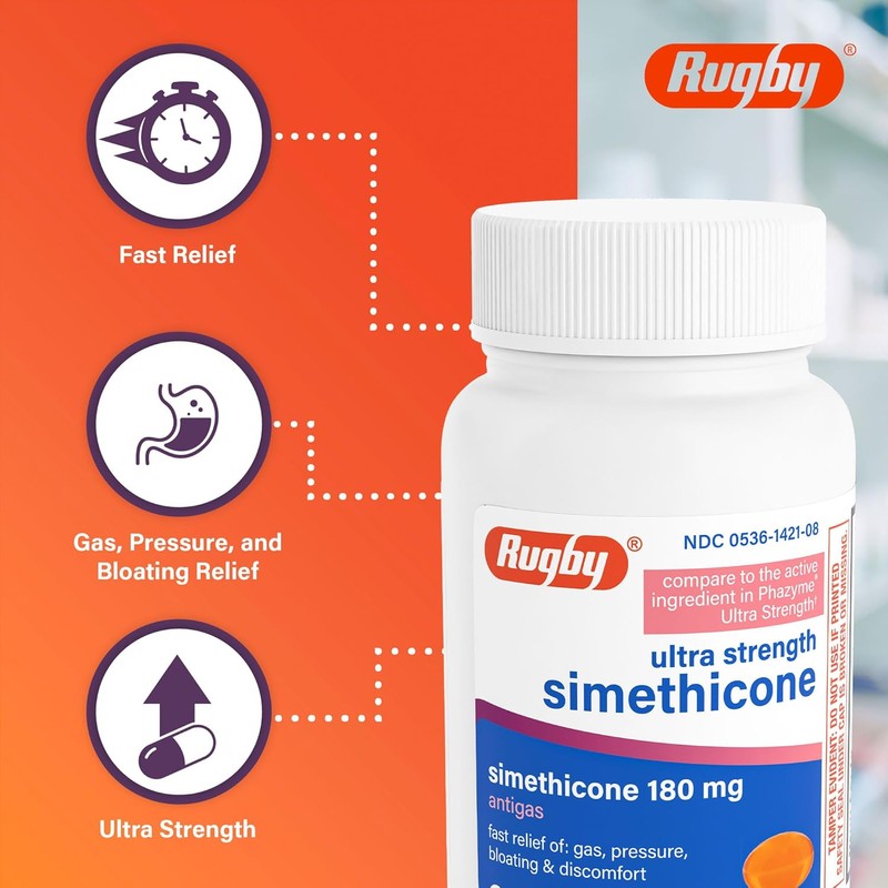Rugby Ultra Strength Simethicone Gas Relief 180 mg - Maximum