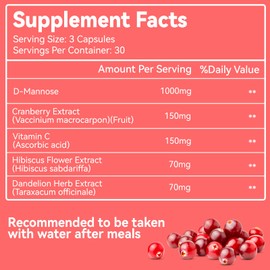 EAZGOO EAZGOO D-Mannose Supplement, D Mannose 1000mg Capsules, D Mannose with Cranberry, Vitamin C, Hibiscus Flower Extract, Dandelion Herb Extract, D Mannose and Cranberry Capsules, 90 Count