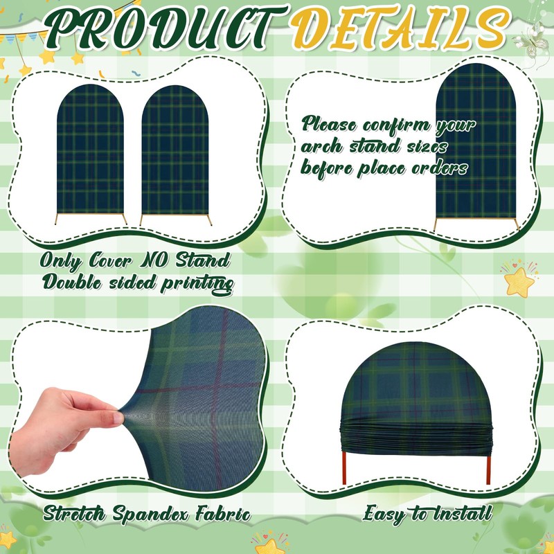 3 Pcs Tartan Arch Backdrop Cover Buffalo Plaid Baby Shower