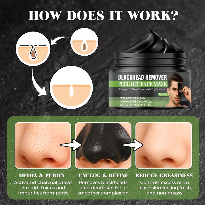 Tailgenci Blackhead Remover Mask, Charcoal Peel Off Face Mask for