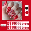 24PCS Red Flower Press on Nails Medium Almond Fake Nails