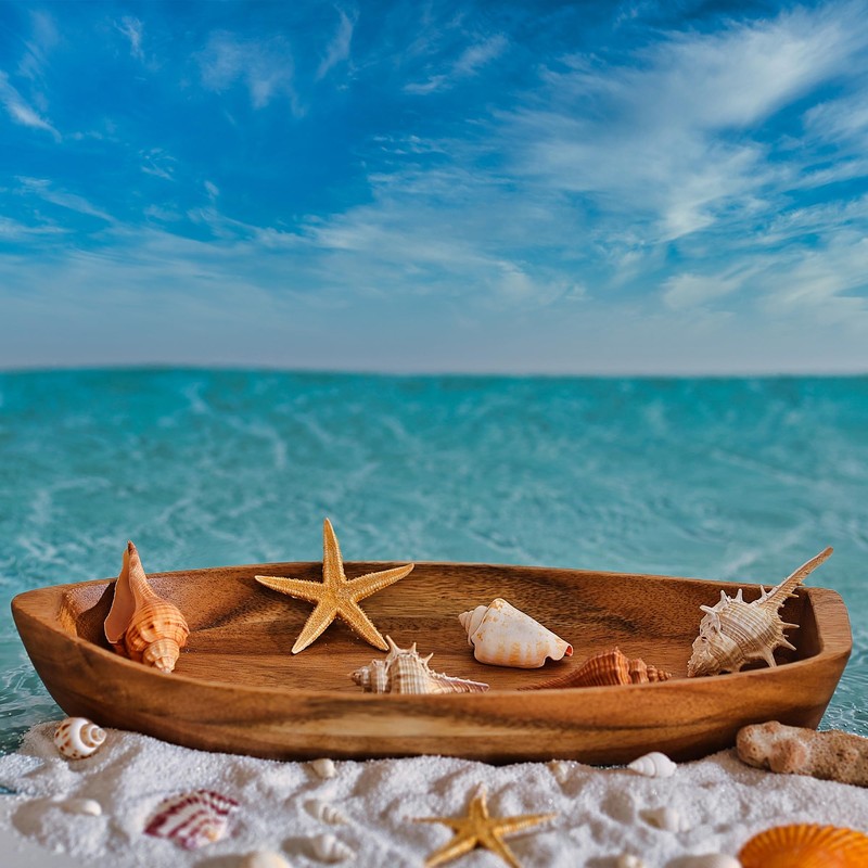 CAMLOT Lucky Boat Serving Tray, Acacia Solid Wood Interesting Shape