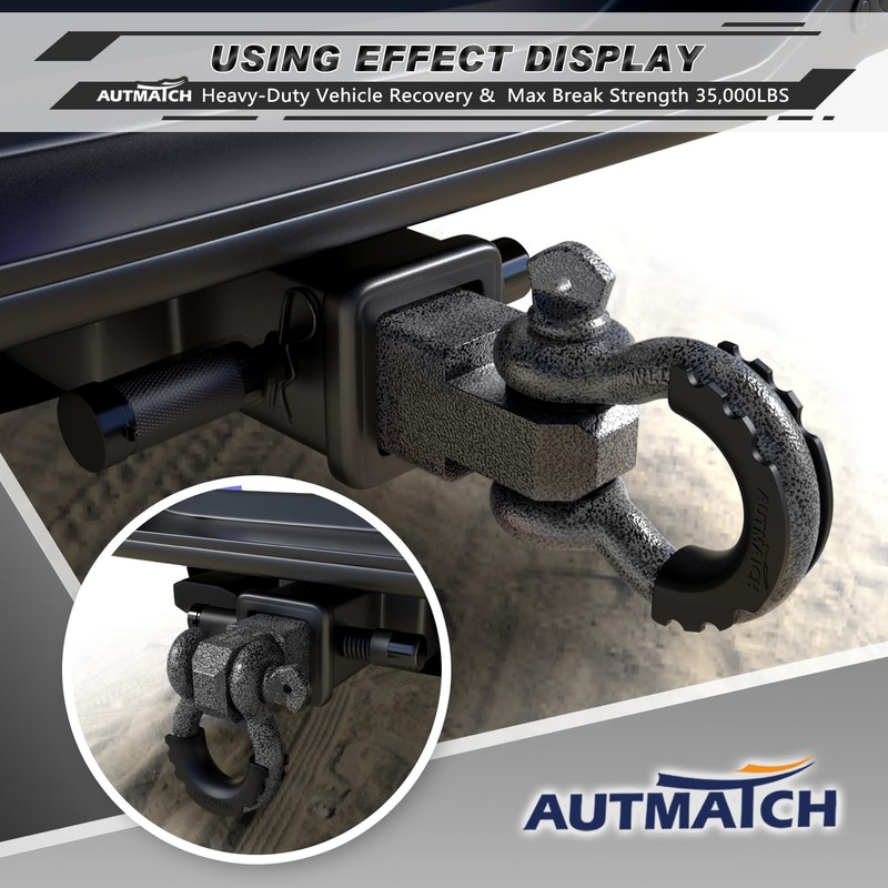 AUTMATCH Shackle Hitch Receiver 2 Inch - 3/4" D Ring