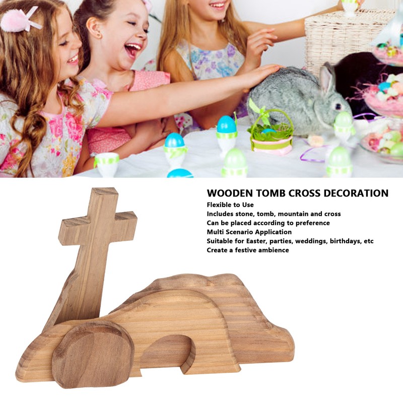 Easter Scene Decoration Handcrafted Wooden Empty Tomb Cross Decoration for